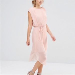 Warehouse pale pink pleated midi dress